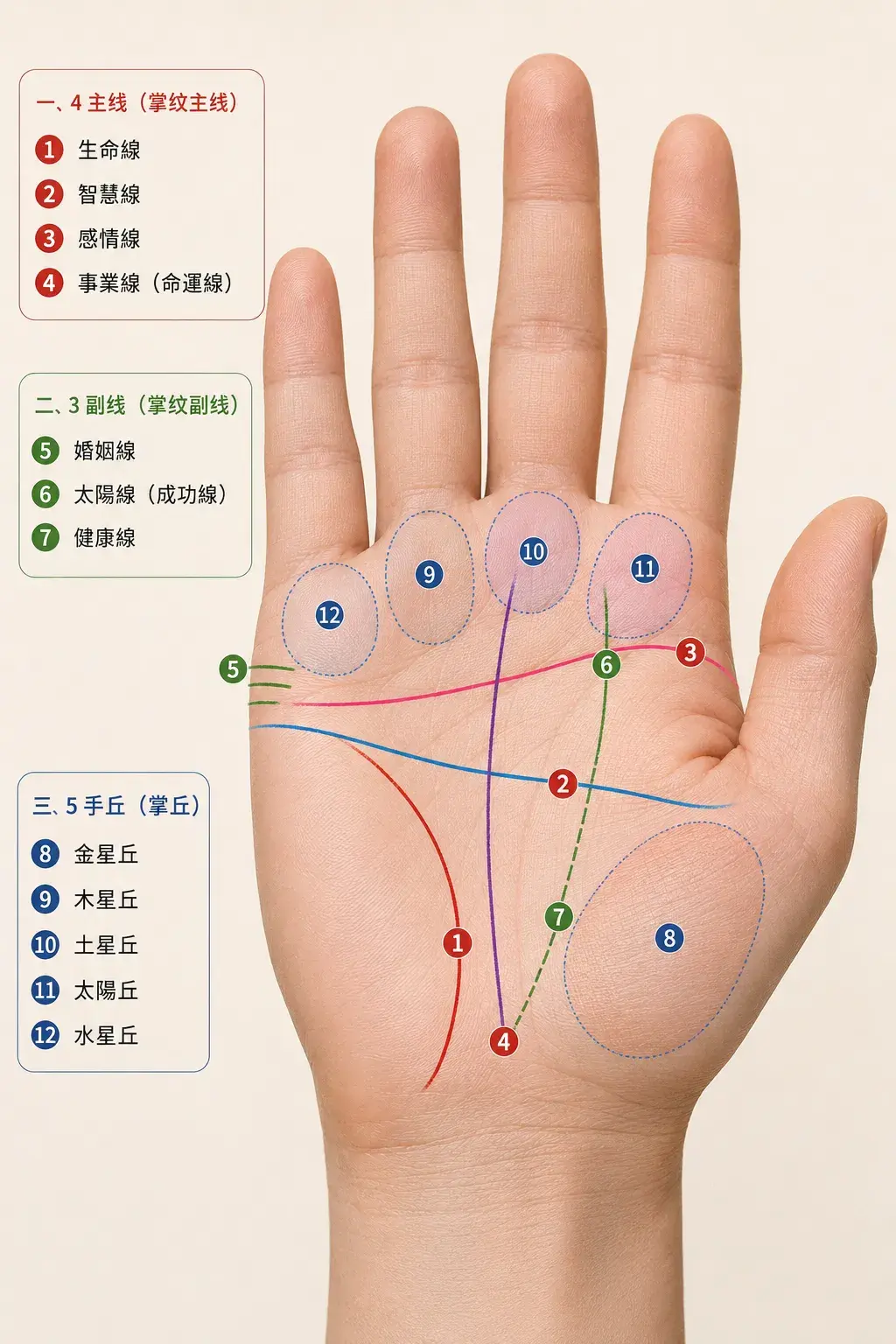 手相入门:主要纹路与掌丘怎么看