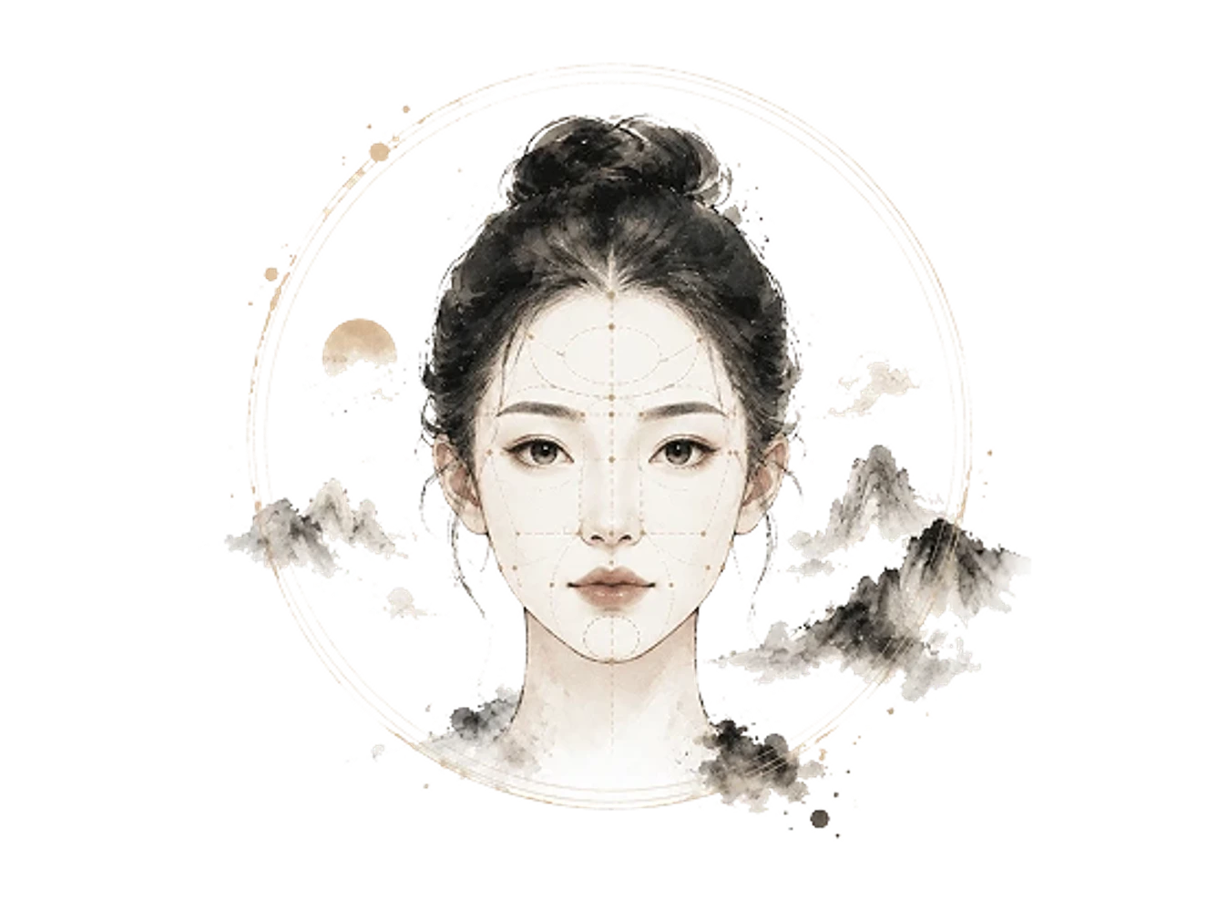 Chinese face reading ink illustration
